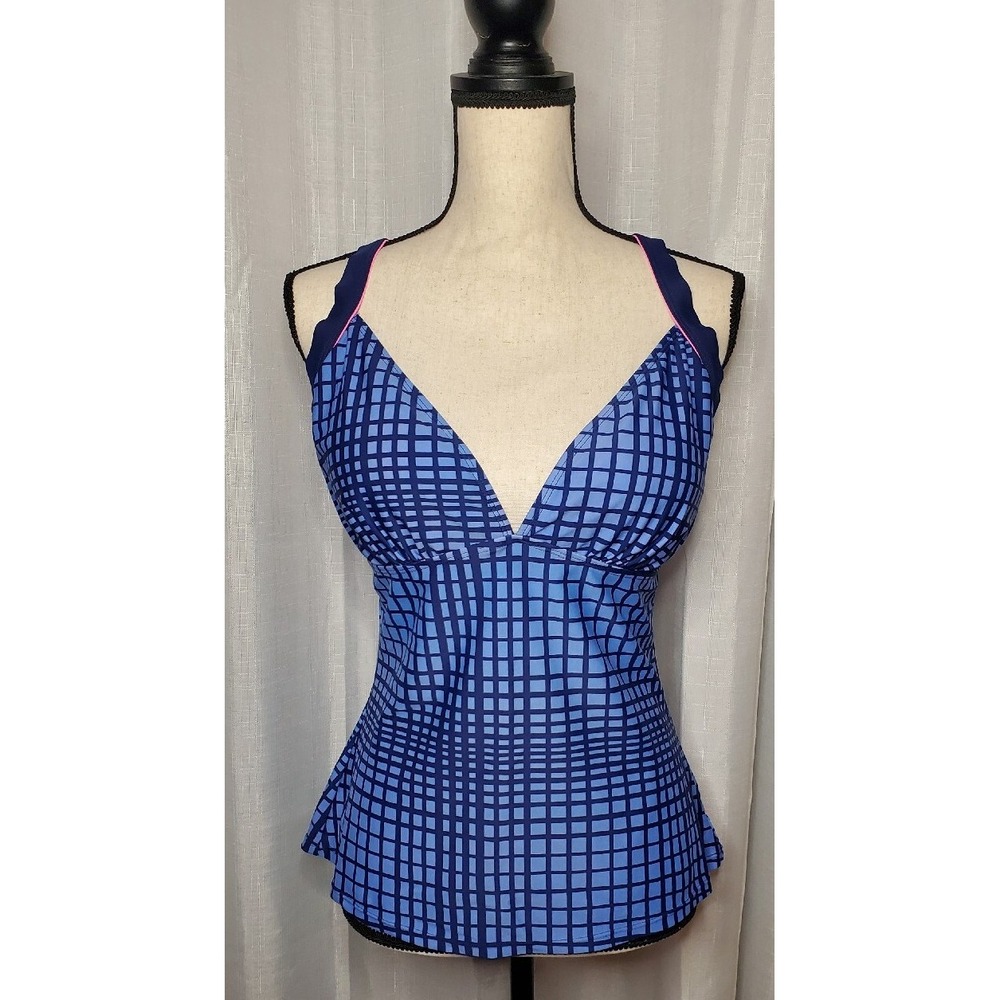 Athletech Tankini Tank Top Crossback Swimsuit Size 16 Blue Sports Training A14
